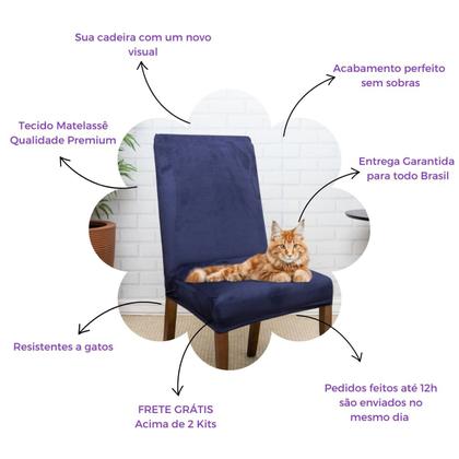 Imagem de Kit 4 Capas de Cadeira em Suede Resistentes à Gatos 