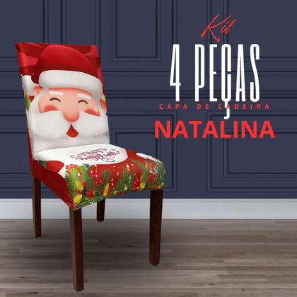 Kit 4 Capas de Cadeira Natalinas em Spandex Face Noél - Vermelho - OK Darling Imagem de Kit 4 Capas de Cadeira Natalinas em Spandex Face Noél - Vermelho
