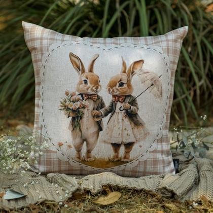 Imagem de Kit 4 Capas para Almofadas Páscoa Coelhos Vintage Bege 43x43 Decorativa Sofá Sala