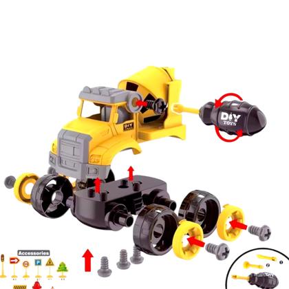Imagem de Kit 4 Carrinho monta e desmonta Didático Brinquedo Educativo Caminhão Infantil Personagem Caminhão Amarelo e Carro interativo para Crianças