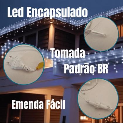 Imagem de Kit 4 Cascatas 400 Leds 10 Metros Luz Branca Fixa - 110V