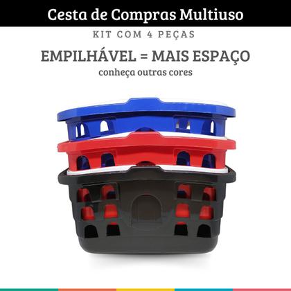 Imagem de Kit 4 Cestas de Compras Cestinha Mercado Loja Multiuso Vermelho