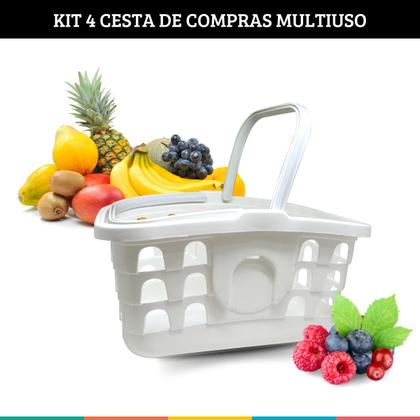 Imagem de Kit 4 Cestinhas de Compras Branca com Alça Cesta Mercado