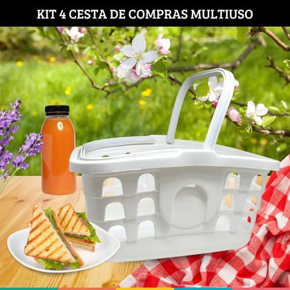 Imagem de Kit 4 Cestinhas de Compras Branca com Alça Cesta Mercado