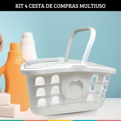 Imagem de Kit 4 Cestinhas de Compras Branca com Alça Cesta Mercado