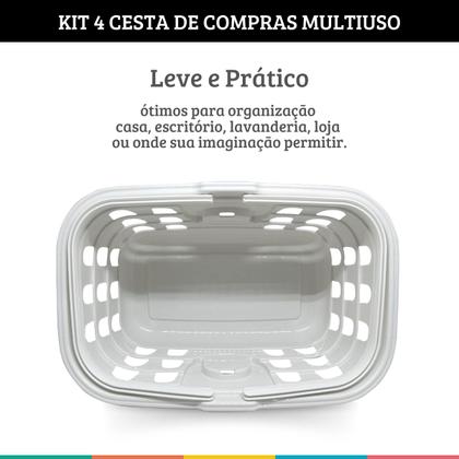 Imagem de Kit 4 Cestinhas de Compras Branca com Alça Cesta Mercado