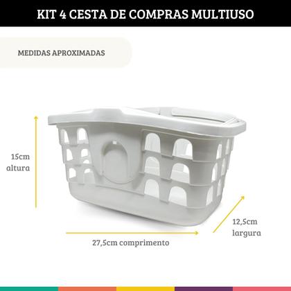 Imagem de Kit 4 Cestinhas de Compras Branca com Alça Cesta Mercado