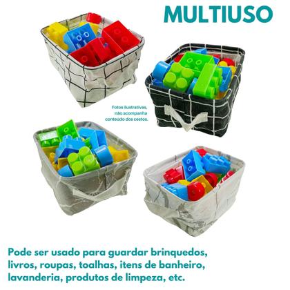 Imagem de Kit 4 Cesto Organizador Em Tecido Multiuso Infantil Cesta Organizadora Brinquedo Decorativa Bege