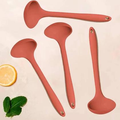 Imagem de Kit 4 Conchas de Silicone Utensílios Cozinha Talheres para Sopa Feijão Restaurante OU Terracota
