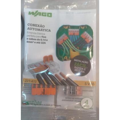 Imagem de Kit 4 Conector de emenda 5 Polos fio/cabo 0,14 a 4mm²  Wago