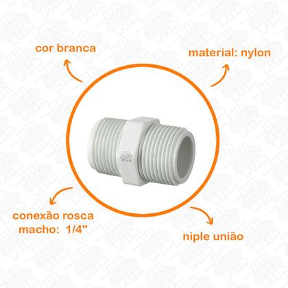 Imagem de Kit 4 Conector Niple União Macho Macho Nylon Rosca 1/4