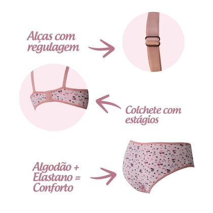 Imagem de Kit 4 Conjunto Menina Calcinha e Sutiã Juvenil Algodão
