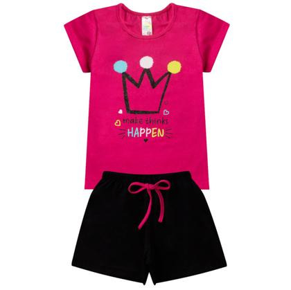 Imagem de Kit 4 Conjunto Verão Infantil Feminino Blusinha e Shorts em Algodão + Cotton Roupa Menina Estampas divertidas Tamanhos 04 06 08