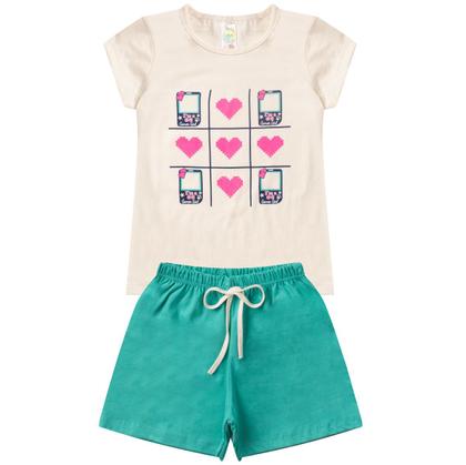 Imagem de Kit 4 Conjunto Verão Infantil Feminino Blusinha e Shorts em Algodão + Cotton Roupa Menina Estampas divertidas Tamanhos 04 06 08