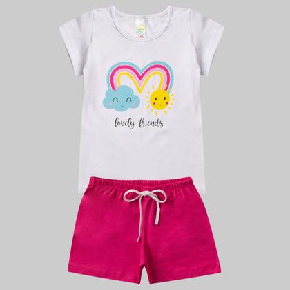 Imagem de Kit 4 Conjunto Verão Infantil Feminino Blusinha e Shorts em Algodão + Cotton Roupa Menina Estampas divertidas Tamanhos 04 06 08