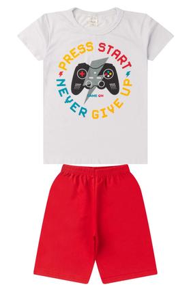 Imagem de Kit 4 Conjuntos Infantil Juvenil Menino Verão Camiseta Manga em Meia Malha e Bermuda Moletinho com Elástico