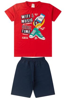 Imagem de Kit 4 Conjuntos Infantil Juvenil Menino Verão Camiseta Manga em Meia Malha e Bermuda Moletinho com Elástico