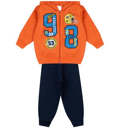 Imagem de Kit 4 Conjuntos Moletom Infantil Masculino Blusa e Calça Flanelado, c/ Capuz Ziper Punhos Roupa Menino Inverno Tamanhos 01 02 03