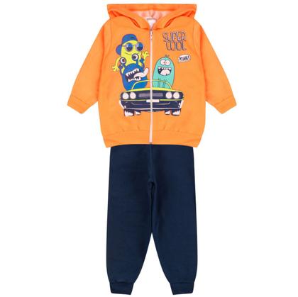 Imagem de Kit 4 Conjuntos Moletom Infantil Masculino Blusa e Calça Flanelado, c/ Capuz Ziper Punhos Roupa Menino Inverno Tamanhos 01 02 03