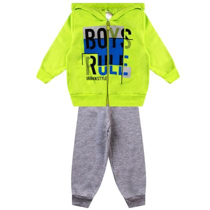 Imagem de Kit 4 Conjuntos Moletom Infantil Masculino Blusa e Calça Flanelado, c/ Capuz Ziper Punhos Roupa Menino Inverno Tamanhos 01 02 03