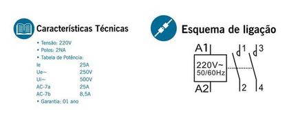 Imagem de Kit 4 Contator Modular Magnético 25a 2na 2polos 220v Exatron Lect4000