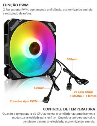 Imagem de Kit 4 cooler fan coolmoon joy pwm 4pin argb 5v + controlador