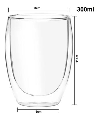 Imagem de Kit 4 Copo Duo De Vidro Camada Dupla Parede Chá Café 300ml Americano Shot Termico Jogo Xícara Drinks