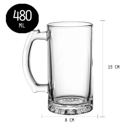 Imagem de Kit 4 Copos Caneca De Vidro Chopp Cerveja 480ml Com Alça