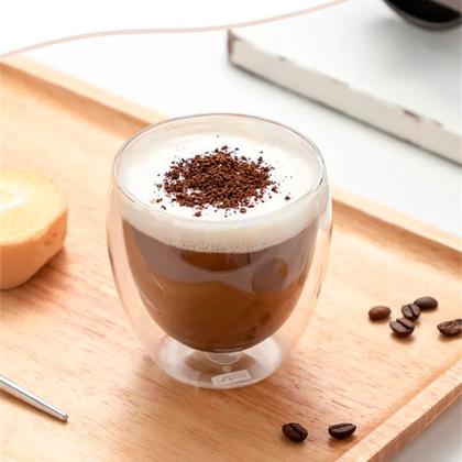 Imagem de Kit 4 Copos de Vidro Parede Dupla Isolante Térmico 250 ml