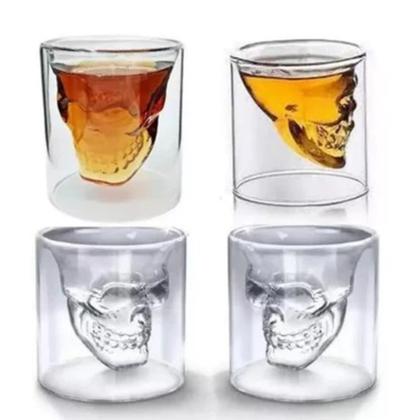 Imagem de Kit 4 copos dose shot Vidro caveira skull café Whisky 20ml