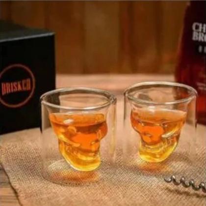 Imagem de Kit 4 copos dose shot Vidro caveira skull café Whisky 20ml