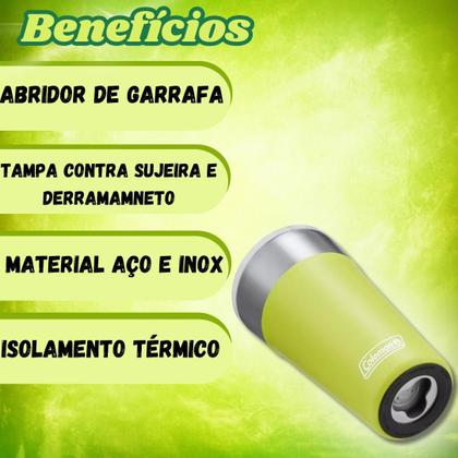 Imagem de Kit 4 Copos Térmicos Com Tampa E Abridor Verde Limão Aço Inox 600ml - Coleman