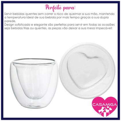 Imagem de Kit 4 Copos Vidro Borossilicato Parede Dupla Coração 80ml