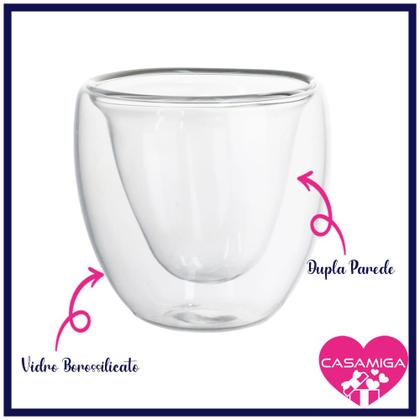 Imagem de Kit 4 Copos Vidro Borossilicato Parede Dupla Coração 80ml