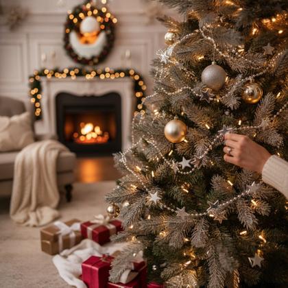 Imagem de Kit 4 Cordão Estrelado Natal Brilho Enfeites Decoração 180cm