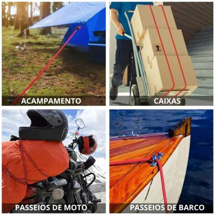 Imagem de Kit 4 Cordas Elástica Resistente Bagageiro Corda Extensora de Moto Bike Bicicleta Gancho Extensor