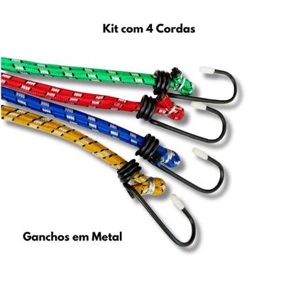 Imagem de Kit 4 Cordas Elástica Resistente Bagageiro Corda Extensora de Moto Bike Bicicleta Gancho Extensor