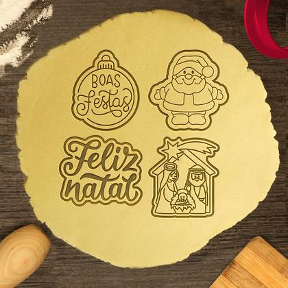 Imagem de Kit 4 Cortadores Boa Festa Presépio Noel Feliz Natal