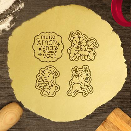 Imagem de Kit 4 Cortadores Natal Ursinho Rena Árvore Frase