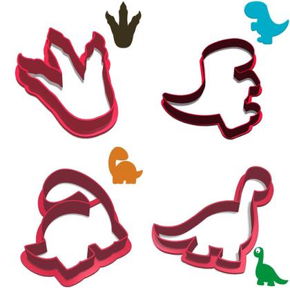 Imagem de Kit 4 Cortadores Trex Olhando Braquiossauro Pegada