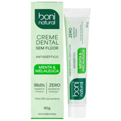 Imagem de Kit 4 Creme Dental Boni Natural Sem Fluor Menta Melaleuca Antisseptico Vegano Halito Fresco 90g