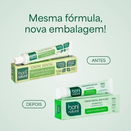 Imagem de Kit 4 Creme Dental Boni Natural Sem Fluor Menta Melaleuca Antisseptico Vegano Halito Fresco 90g