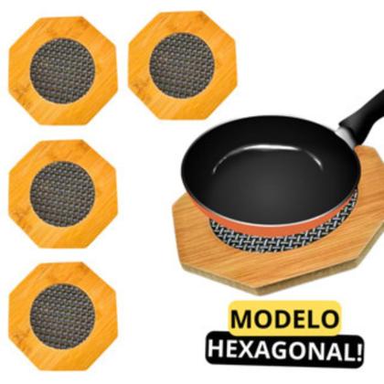 Imagem de Kit 4 Descanso de Panela estilo Bambu Hexagonal Protege sua Mesa e Bancada