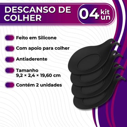 Imagem de Kit 4 Descanso de Silicone Apoio de Colher Talheres Utensílios de Cozinha Bancada Fogão Uny Home