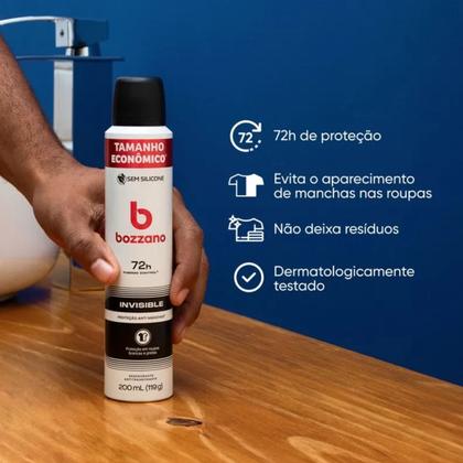 Imagem de Kit 4 Desodorante Bozzano 72h Invisible Anti-manchas 200ml (Proteção em Roupas Pretas e Brancas)