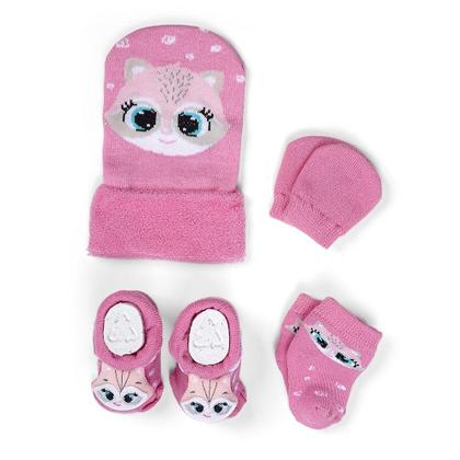 Imagem de Kit 4 Enxoval Touca Luva Meia e Pantufa Bebê Recém Nascido Menina