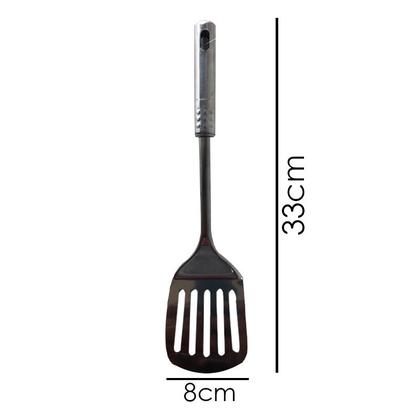 Imagem de Kit 4 Espátulas Vira Ovo Metal Vazada Fritura Chapa 33cm