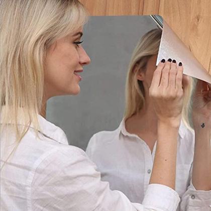 Imagem de Kit 4 espelho adesivo acrilico espelhado grande 20x30cm flexivel sem furos moldura banheiro quarto sala retangular