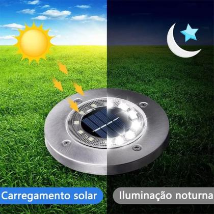 Imagem de Kit 4 Espeto de jardim solar 12 leds fotocélula inox à prova dágua disco de iluminação spot para grama chão área externa
