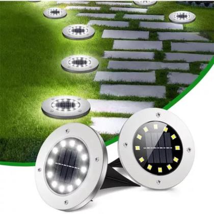 Imagem de Kit 4 Espeto de jardim solar 12 leds fotocélula inox à prova dágua disco de iluminação spot para grama chão área externa